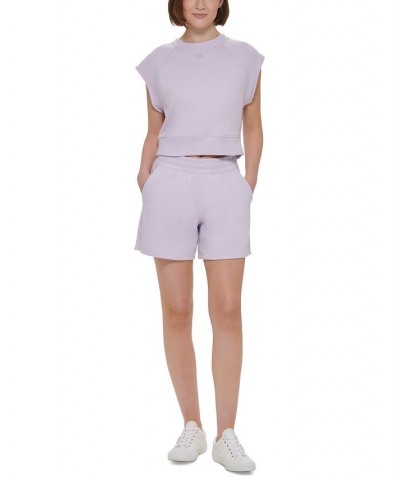 Women's Ribbed-Trim Cap-Sleeve Pullover Sweatshirt Purple $20.85 Tops