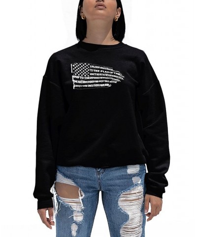 Women's Word Art Pledge of Allegiance Flag Crewneck Sweatshirt Black $25.99 Sweatshirts