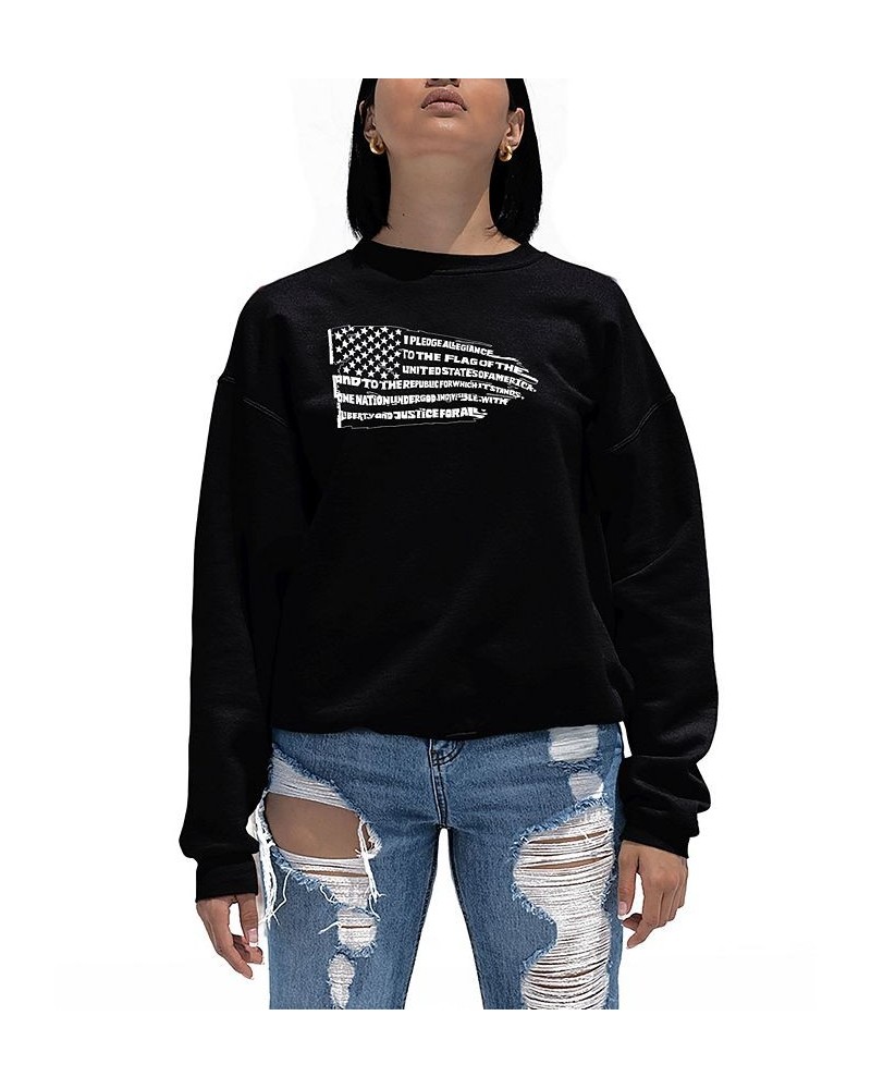 Women's Word Art Pledge of Allegiance Flag Crewneck Sweatshirt Black $25.99 Sweatshirts