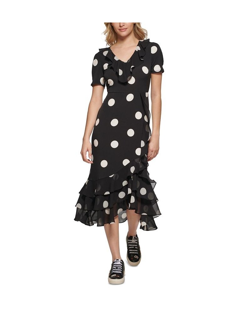 Women's Polka-Dot Ruffled Maxi Dress Black/ White $51.84 Dresses