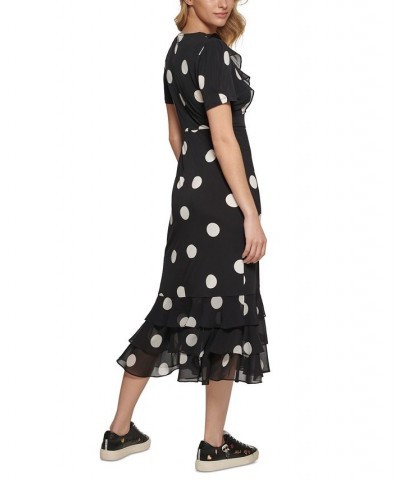 Women's Polka-Dot Ruffled Maxi Dress Black/ White $51.84 Dresses