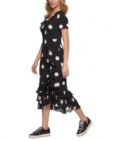 Women's Polka-Dot Ruffled Maxi Dress Black/ White $51.84 Dresses