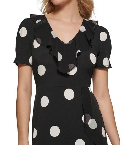 Women's Polka-Dot Ruffled Maxi Dress Black/ White $51.84 Dresses