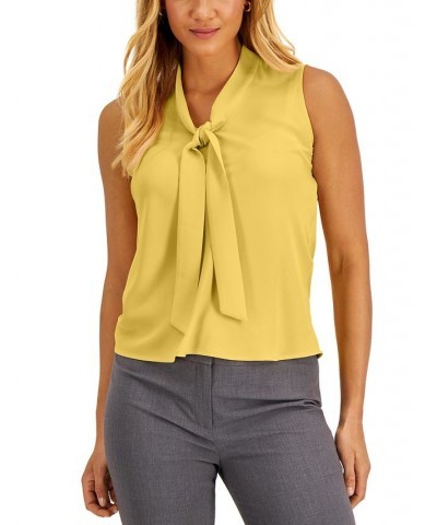 Women's Sleeveless Tie-Neck Top Regular and Petite Sizes Gold $17.55 Tops