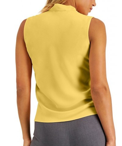 Women's Sleeveless Tie-Neck Top Regular and Petite Sizes Gold $17.55 Tops