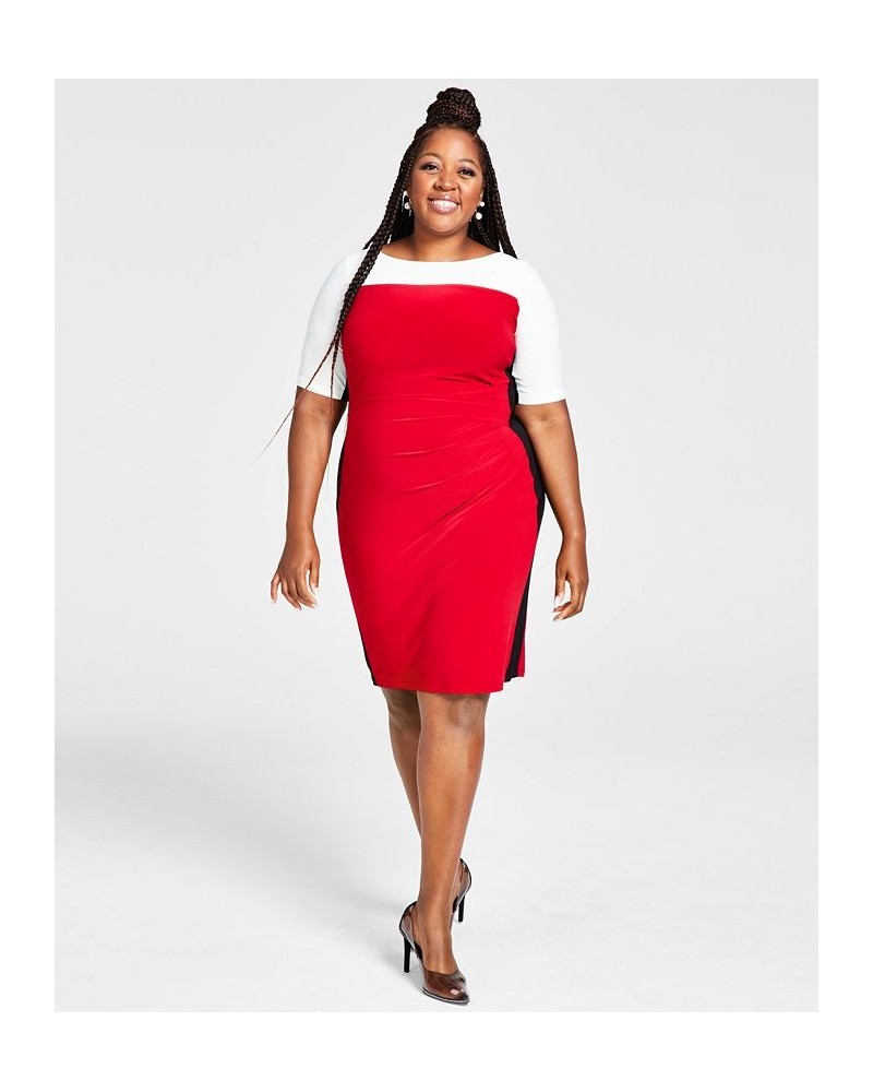 Plus Size Chaplin Colorblocked Elbow-Sleeve Dress Red $26.55 Dresses