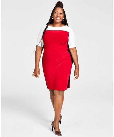 Plus Size Chaplin Colorblocked Elbow-Sleeve Dress Red $26.55 Dresses