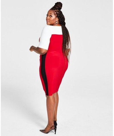 Plus Size Chaplin Colorblocked Elbow-Sleeve Dress Red $26.55 Dresses