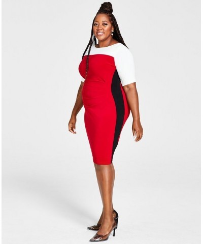 Plus Size Chaplin Colorblocked Elbow-Sleeve Dress Red $26.55 Dresses