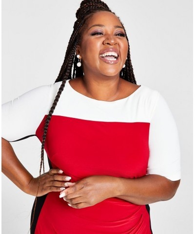 Plus Size Chaplin Colorblocked Elbow-Sleeve Dress Red $26.55 Dresses