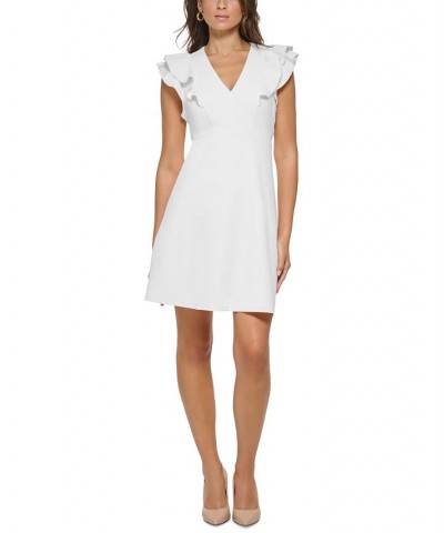 Women's Flutter-Sleeve Scuba Crepe Dress Ivory $39.24 Dresses