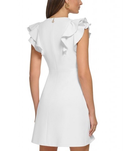 Women's Flutter-Sleeve Scuba Crepe Dress Ivory $39.24 Dresses