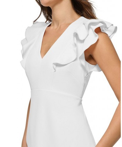 Women's Flutter-Sleeve Scuba Crepe Dress Ivory $39.24 Dresses