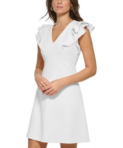 Women's Flutter-Sleeve Scuba Crepe Dress Ivory $39.24 Dresses