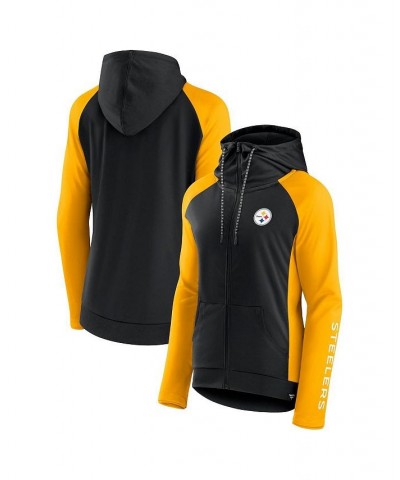 Women's Branded Black Gold Pittsburgh Steelers End Around Raglan Full-Zip Hoodie Black $32.20 Sweatshirts