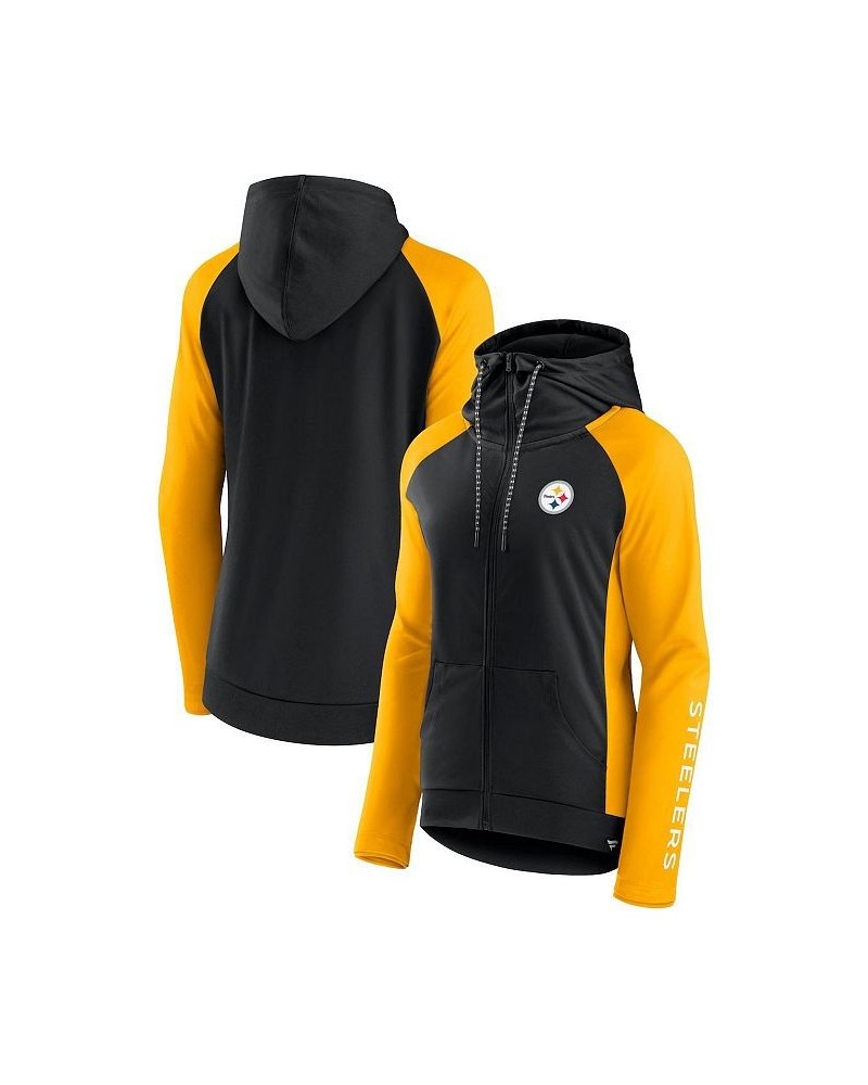 Women's Branded Black Gold Pittsburgh Steelers End Around Raglan Full-Zip Hoodie Black $32.20 Sweatshirts