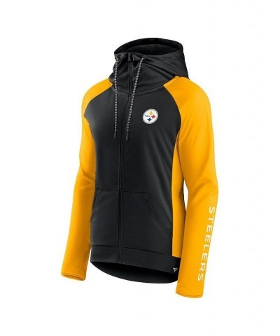 Women's Branded Black Gold Pittsburgh Steelers End Around Raglan Full-Zip Hoodie Black $32.20 Sweatshirts