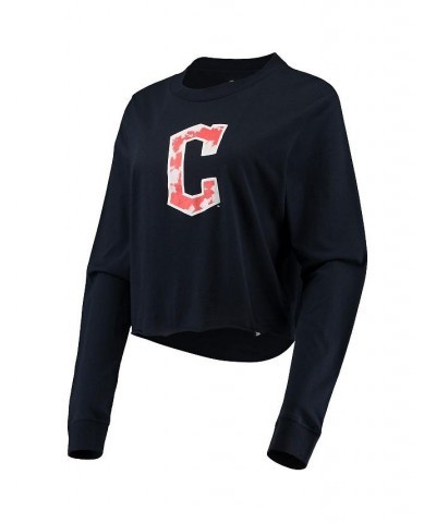 Women's Navy Cleveland Guardians Baby Jersey Cropped Long Sleeve T-shirt Navy $25.51 Tops