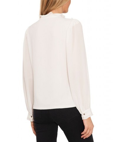 Women's Ruffled Pintucked Blouson-Sleeve Blouse White $28.53 Tops