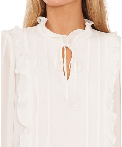 Women's Ruffled Pintucked Blouson-Sleeve Blouse White $28.53 Tops