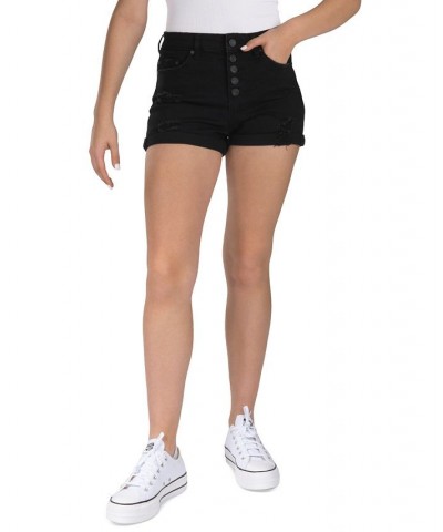 Juniors' High-Rise Button-Fly Distress Shorts Black $11.50 Shorts