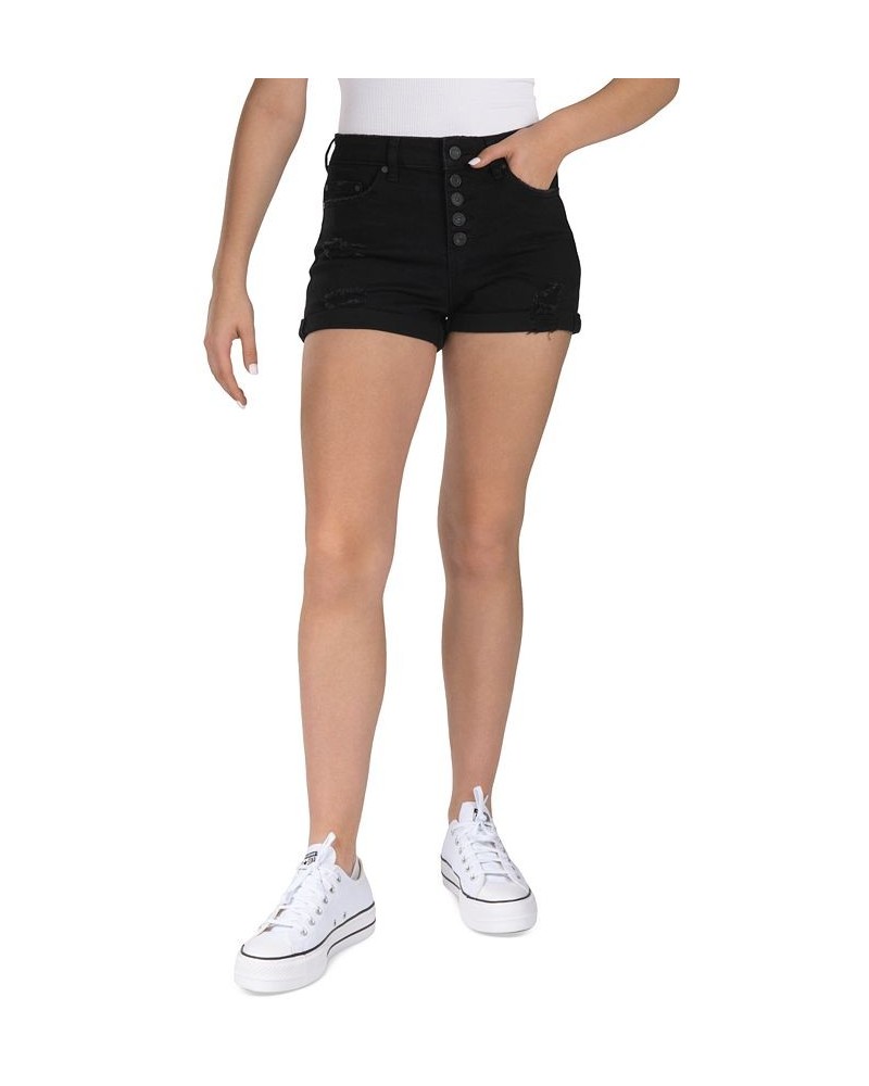 Juniors' High-Rise Button-Fly Distress Shorts Black $11.50 Shorts