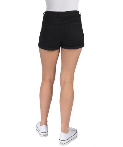 Juniors' High-Rise Button-Fly Distress Shorts Black $11.50 Shorts