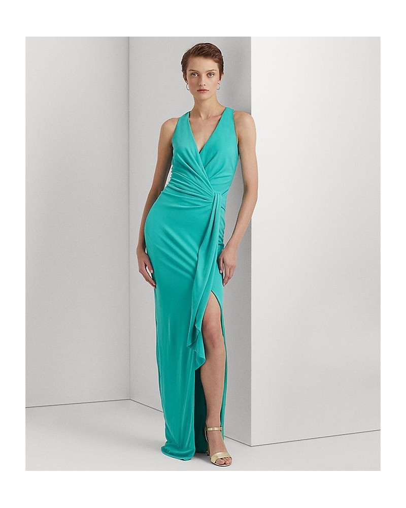 Women's Stretch Jersey Sleeveless Gown Natural Turquoise $53.50 Dresses