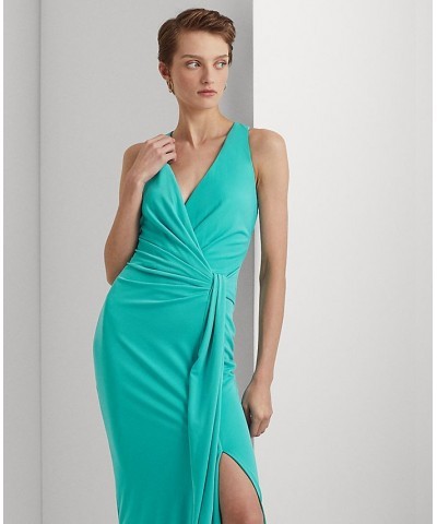 Women's Stretch Jersey Sleeveless Gown Natural Turquoise $53.50 Dresses