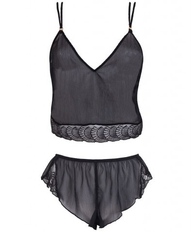 Women's Florence Cropped Camisole & Shorts Sleepwear Set 41701 Black $23.72 Sleepwear