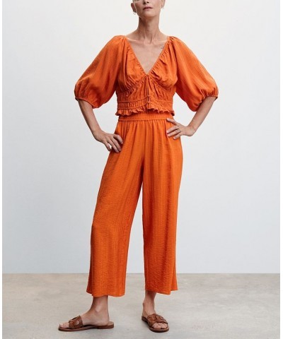 Women's Textured Culotte Pants Orange $35.69 Pants