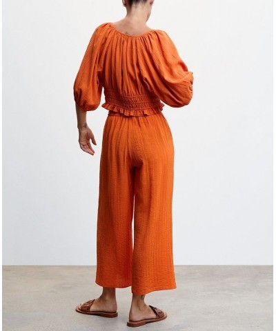 Women's Textured Culotte Pants Orange $35.69 Pants