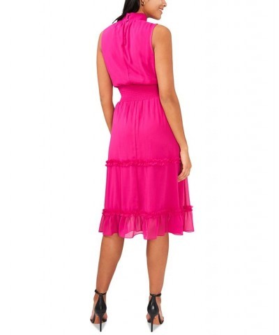 Petite Smocked-Trim Ruffled Chiffon Midi Dress Magenta $53.46 Dresses