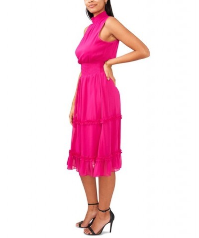 Petite Smocked-Trim Ruffled Chiffon Midi Dress Magenta $53.46 Dresses