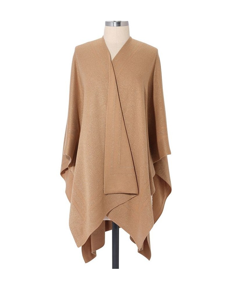 Women's Sparkly Reversible Knit Poncho Tan/Beige $36.00 Sweaters