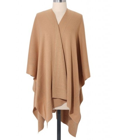 Women's Sparkly Reversible Knit Poncho Tan/Beige $36.00 Sweaters