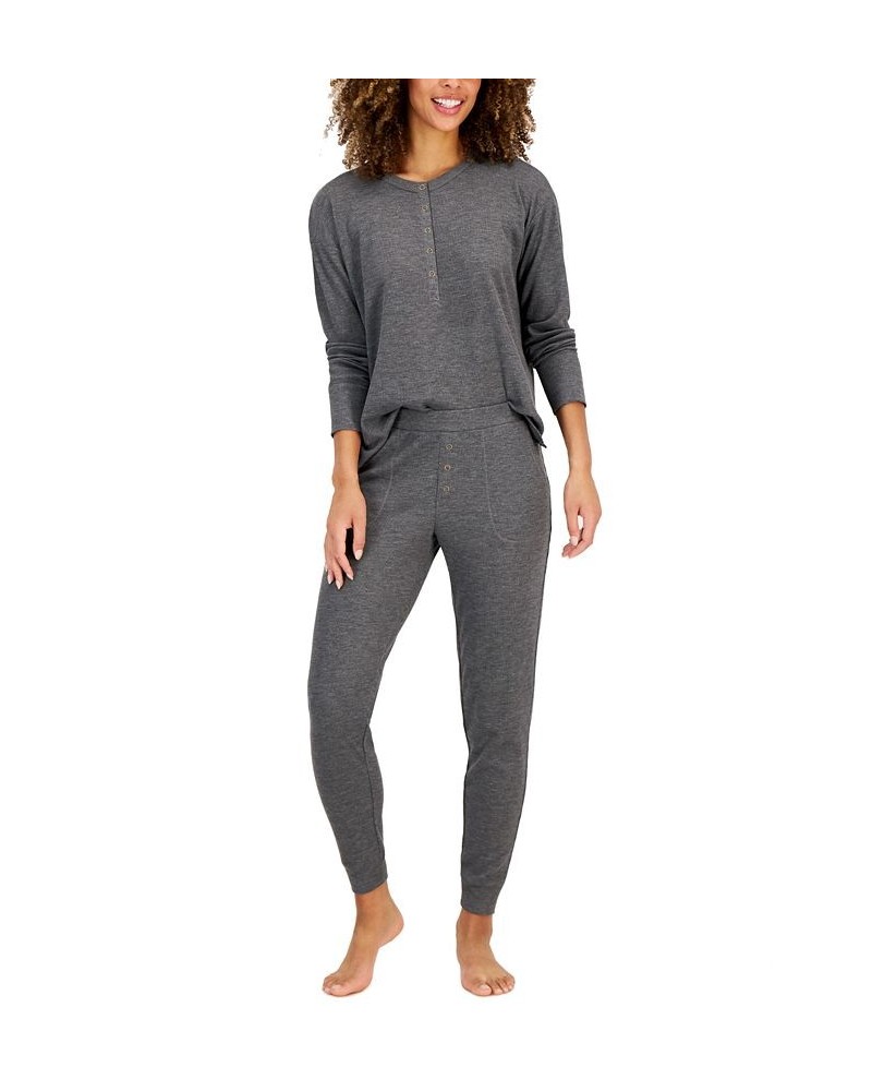 Women's Waffle Henley Sleep Top Pewter Hthr B30 $10.68 Sleepwear