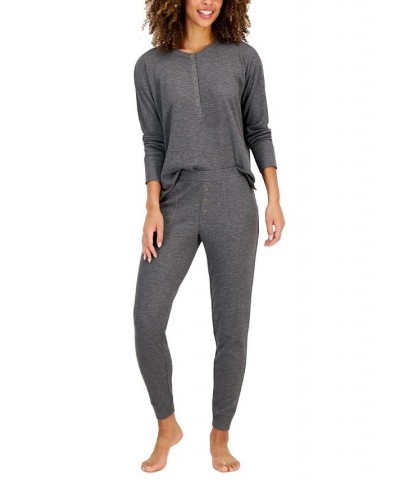 Women's Waffle Henley Sleep Top Pewter Hthr B30 $10.68 Sleepwear