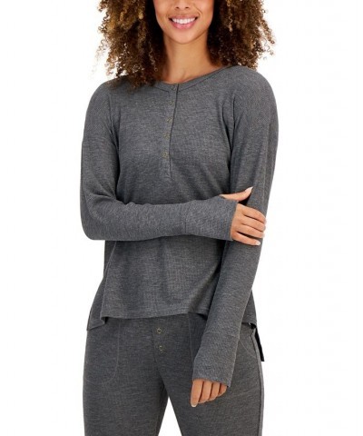 Women's Waffle Henley Sleep Top Pewter Hthr B30 $10.68 Sleepwear