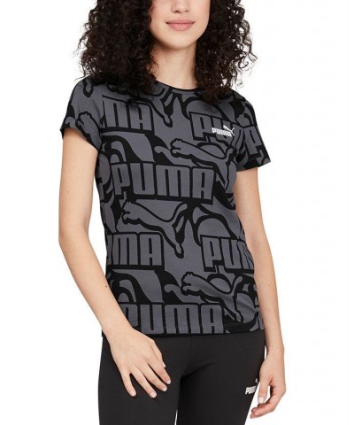 Women's Cotton Abstract Logo-Print Crewneck T-Shirt Black $19.18 Tops