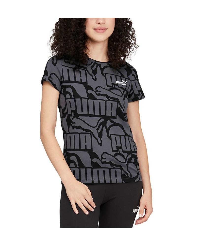 Women's Cotton Abstract Logo-Print Crewneck T-Shirt Black $19.18 Tops