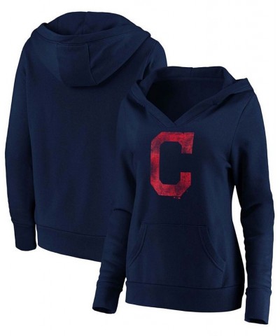 Plus Size Navy Cleveland Indians Core Team Crossover V-Neck Pullover Hoodie Navy $33.75 Sweatshirts