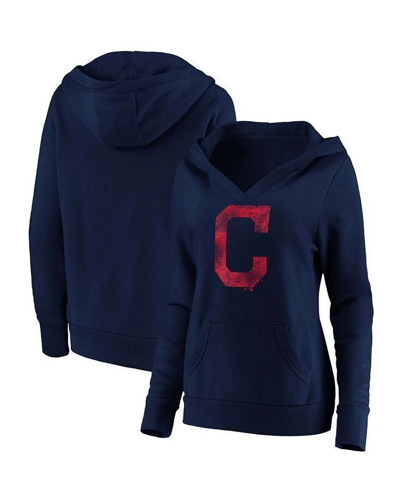 Plus Size Navy Cleveland Indians Core Team Crossover V-Neck Pullover Hoodie Navy $33.75 Sweatshirts