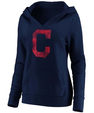 Plus Size Navy Cleveland Indians Core Team Crossover V-Neck Pullover Hoodie Navy $33.75 Sweatshirts