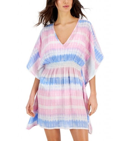 Women's Dolman-Sleeve Caftan Cover-Up Dress White/Lilac Chiffon $22.88 Swimsuits