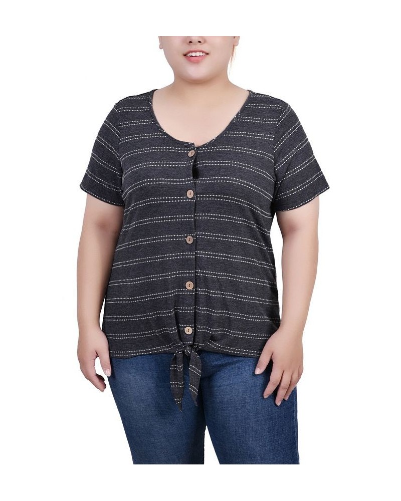 Plus Size Short Sleeve Tie Front Top Black $14.90 Tops