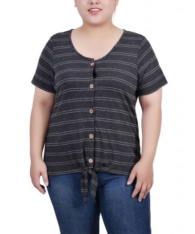 Plus Size Short Sleeve Tie Front Top Black $14.90 Tops