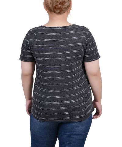 Plus Size Short Sleeve Tie Front Top Black $14.90 Tops