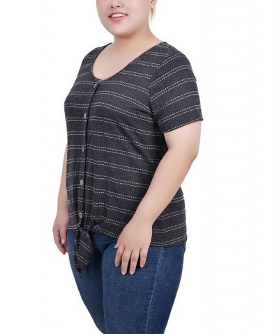 Plus Size Short Sleeve Tie Front Top Black $14.90 Tops