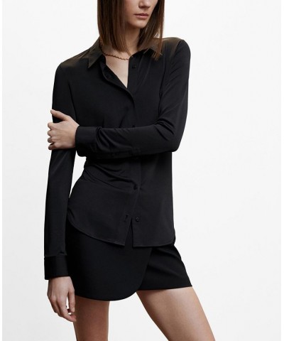 Women's Buttoned Flowy Shirt Black $26.40 Tops